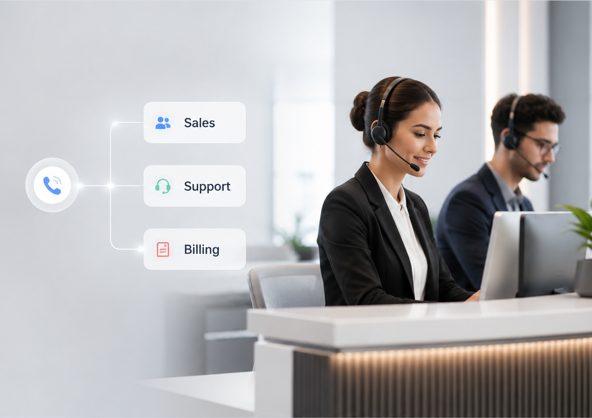 Auto attendants and call queues with customer service team